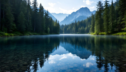 Serene Mountain Lake Reflection Landscape Photography