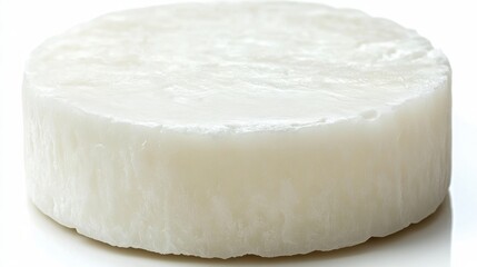 Fresh White Cheese Round on White Surface for Culinary Use
