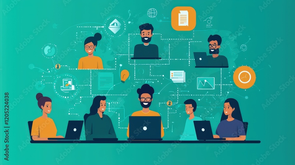 Aufkleber a team of professionals using digital collaborative tools, engaging in an online meeting while shari