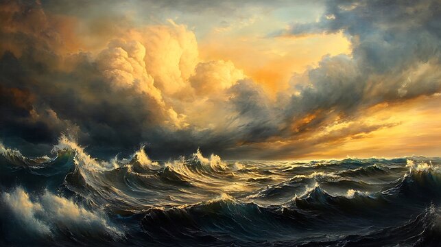 A stormy horizon with dark clouds rolling in over a wild and tempestuous sea