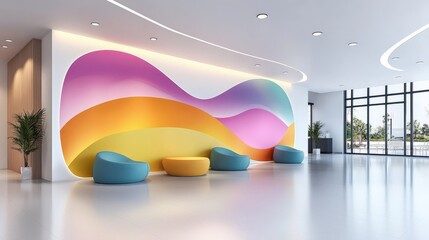 A vibrant abstract mural on the wall, featuring bold and vivid hues, transforming the space into a visually stimulating environment full of character and personality