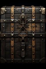 Fototapeta premium A vintage wooden chest adorned with metal fittings and intricate details.