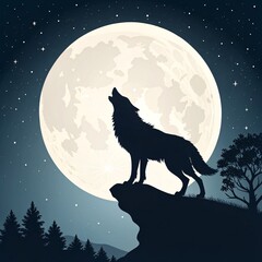 The Lone Wolf's Cry A Haunting Serenade Echoing Beneath the Moon's Enchanting Glow in the Stillness of the Midnight Wilderness