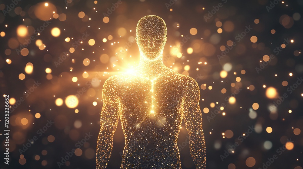 Aufkleber a human figure composed of glowing interconnected lines and nodes symbolizing the energetic network 