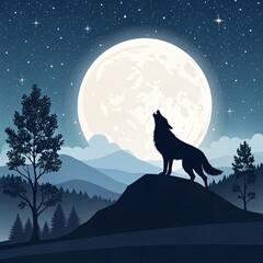 The Lone Wolf's Cry A Haunting Serenade Echoing Beneath the Moon's Enchanting Glow in the Stillness of the Midnight Wilderness