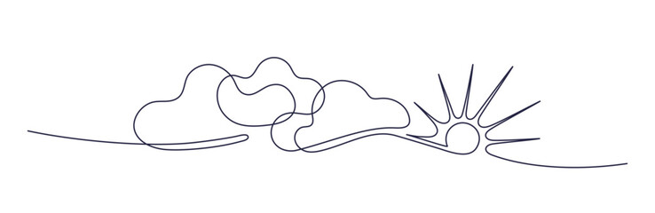 Sun, cloudy weather, wind. Continuous art one line