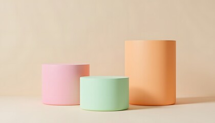 Pastel Cylinders on Beige Background: Minimalist Product Display