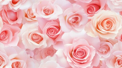 Fototapeta premium Pink roses on soft pink backdrop, intricate floral design, perfect for textiles, wallpapers, or elegant stationery, seamless pattern creation