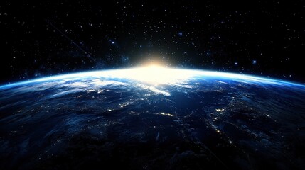 Fototapeta premium Night planet earth from space with light lines of communication and connection. Business and finance, concept. Global communications system and the World Wide Web. Technologies and communications.