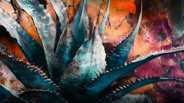 Abstract Agave Plant With Vivid Colors and Textures