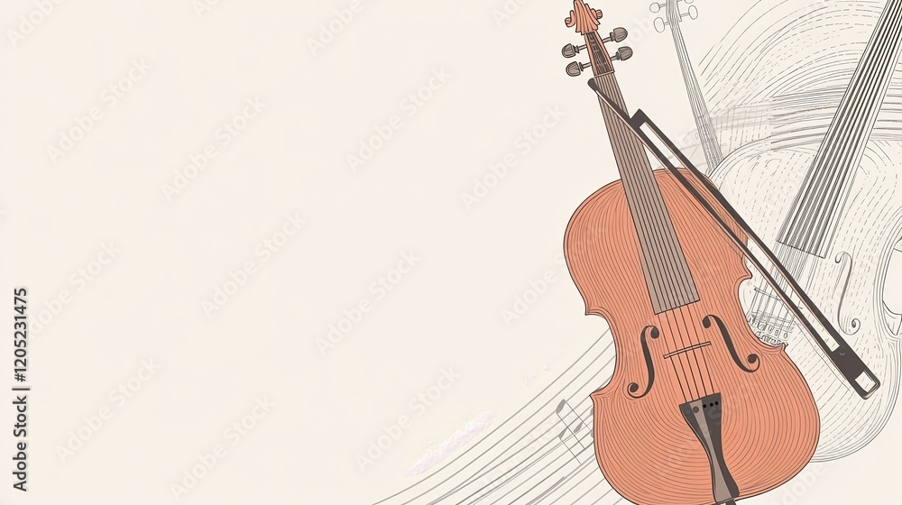 Poster illustration of string instruments with elegant design elements.