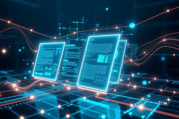 Digital documents created using future world technology. automated invoice and receipt management concept.	