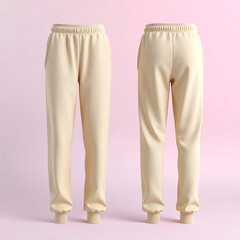 3D Mockup of Beige Sweatpants Displayed on a Pastel Gradient Background – front and back showcase.