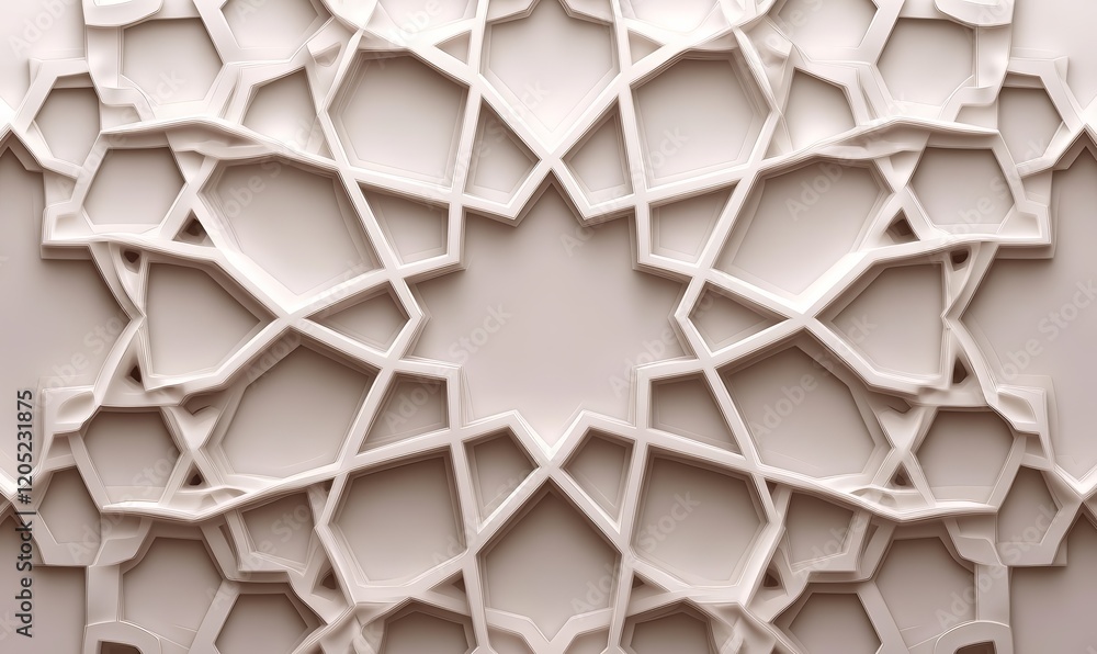 Poster a geometric design featuring intricate patterns and shapes in a neutral tone.