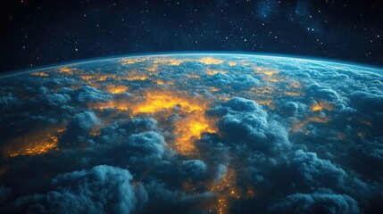 Fototapeta premium A breathtaking view of Earth's illuminated atmosphere from space, showcasing vibrant clouds and stars