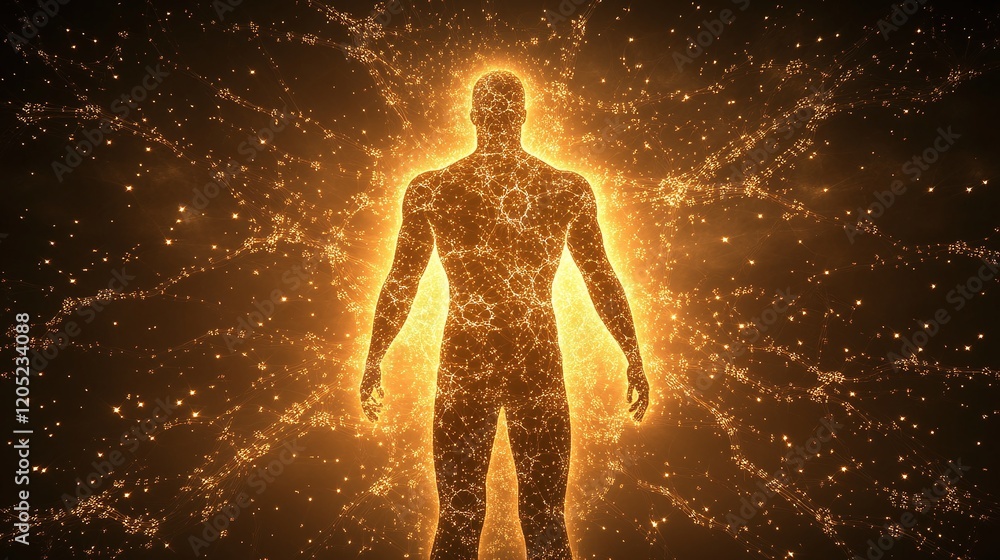 Poster a silhouette of a person filled with glowing fractal patterns symbolizing the infinite nature of lif