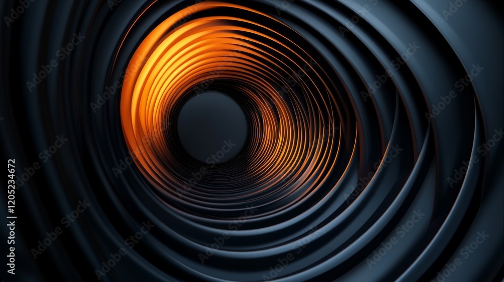 Poster abstract 3d circle with shiny texture isolated on a deep black canvas