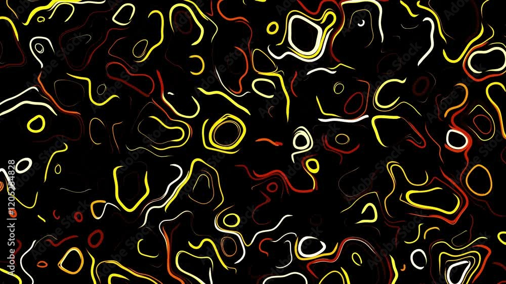 Poster abstract creative looped bg with curled lines like yellow trails on surface. lines form swirling pat