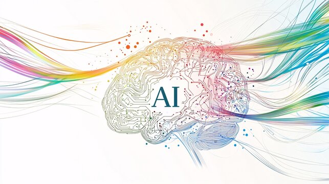 sleek and minimalist image of a human brain outline with the word "AI" in the center. The brain is connected by dynamic lines and circuits, representing the complexity of artificial intelligence. 