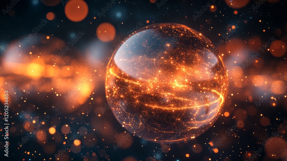 Poster abstract translucent orb glowing softly on a dark starry background