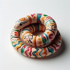 Colorful Coiled Ceramic Snake with Intricate Hand-Painted Patterns