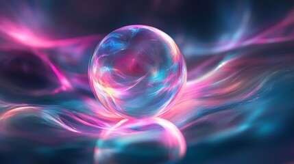 Abstract translucent pastel orb glowing softly on a dark mirror-like background 