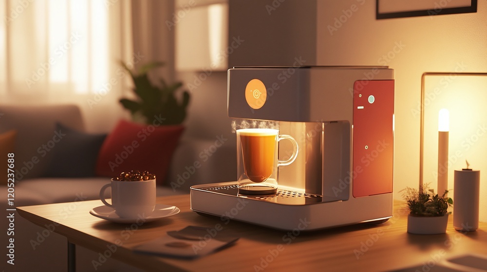 Poster an automated coffee maker brewing beverages perfectly for users at a shared workspace.