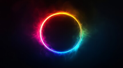 Artistic glowing circle in soft rainbow tones floating on a matte black backdrop