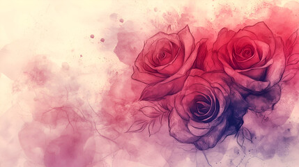 Romantic Watercolor Roses Bouquet with Soft Pastel Colors for Valentine's Day Decorations