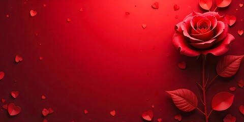 Romantic Red Rose Valentine Background with Hearts