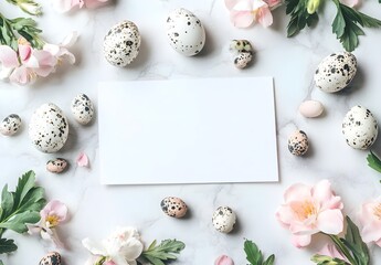 Creative easter flat lay with white paper blank