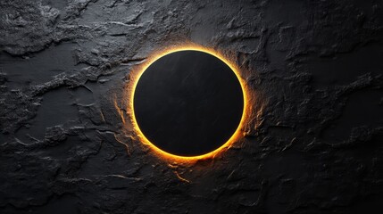 Artistic metallic single glowing circle with reflective textures on black