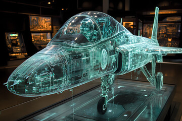 pilot navigating a radiant holographic aircraft through a virtual galaxy