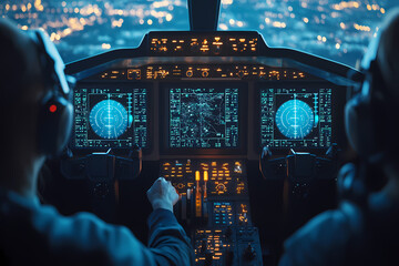pilot navigating a radiant holographic aircraft through a virtual galaxy