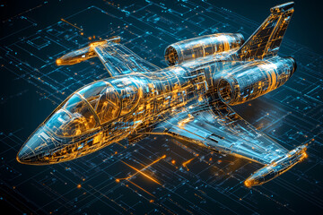 pilot navigating a radiant holographic aircraft through a virtual galaxy