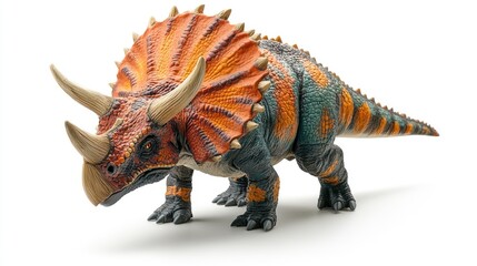 Obraz premium A colorful dinosaur figurine resembling a triceratops, showcasing intricate details and textures.