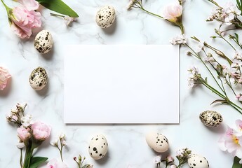 Creative easter flat lay with white paper blank