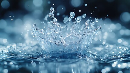 Water droplet crown splash, dark bokeh background, purity concept