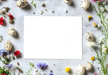 Creative easter flat lay with white paper blank