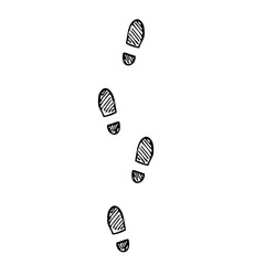 Human footprint. Silhouette. Road of steps. Path of human bare feet. Person walks barefoot. For print, postcard, textile, book illustration, design