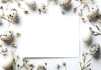 Creative easter flat lay with white paper blank
