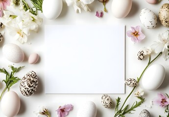 Creative easter flat lay with white paper blank