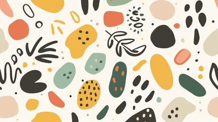 Abstract Colorful Pattern Design: A Whimsical Seamless Texture of Organic Shapes and Botanical Motifs