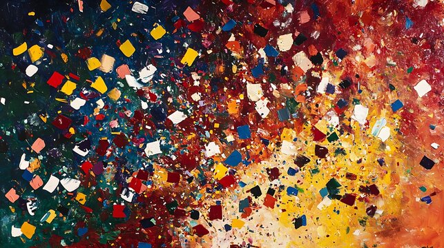 A lively burst of colorful confetti in midair celebrating a joyous occasion