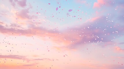 Obraz premium A soft shower of pastel confetti gently floating under a peaceful sky