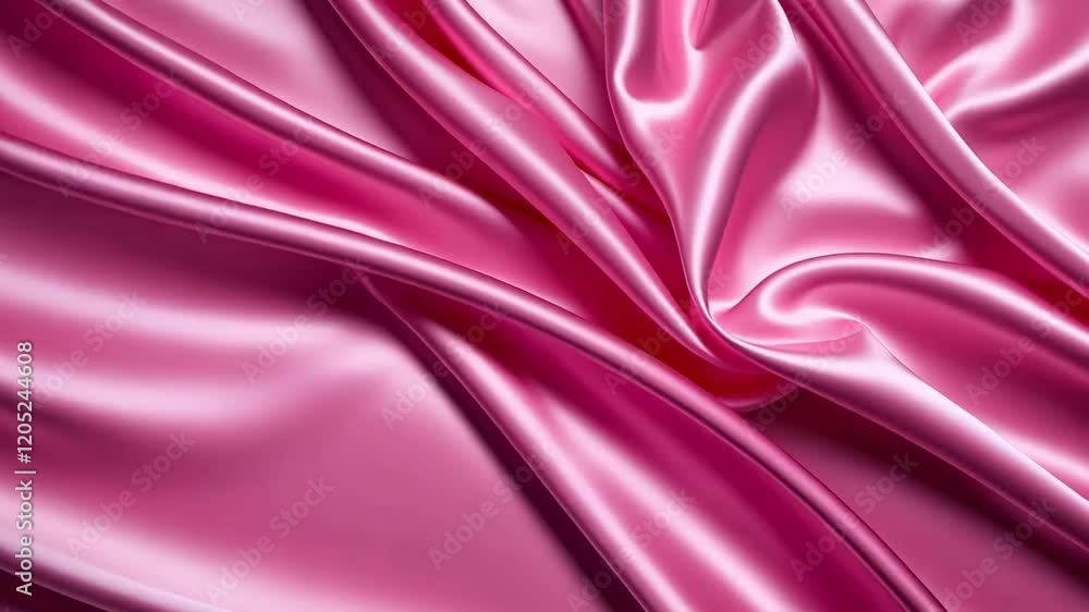 Poster silk fabric texture showcases vibrant pink hue with elegant draping and smooth contours, creating a 