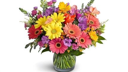 Fototapeta premium Vibrant Colorful Flower Bouquet in Glass Vase