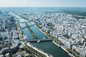 Aerial View of Paris with the Seine River and Modern Architecture
