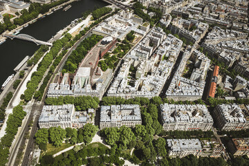 Aerial View of Paris with the Seine River and Modern Architecture