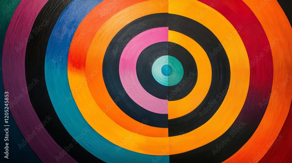 Aufkleber bright concentric circles in primary colors on a matte dark background